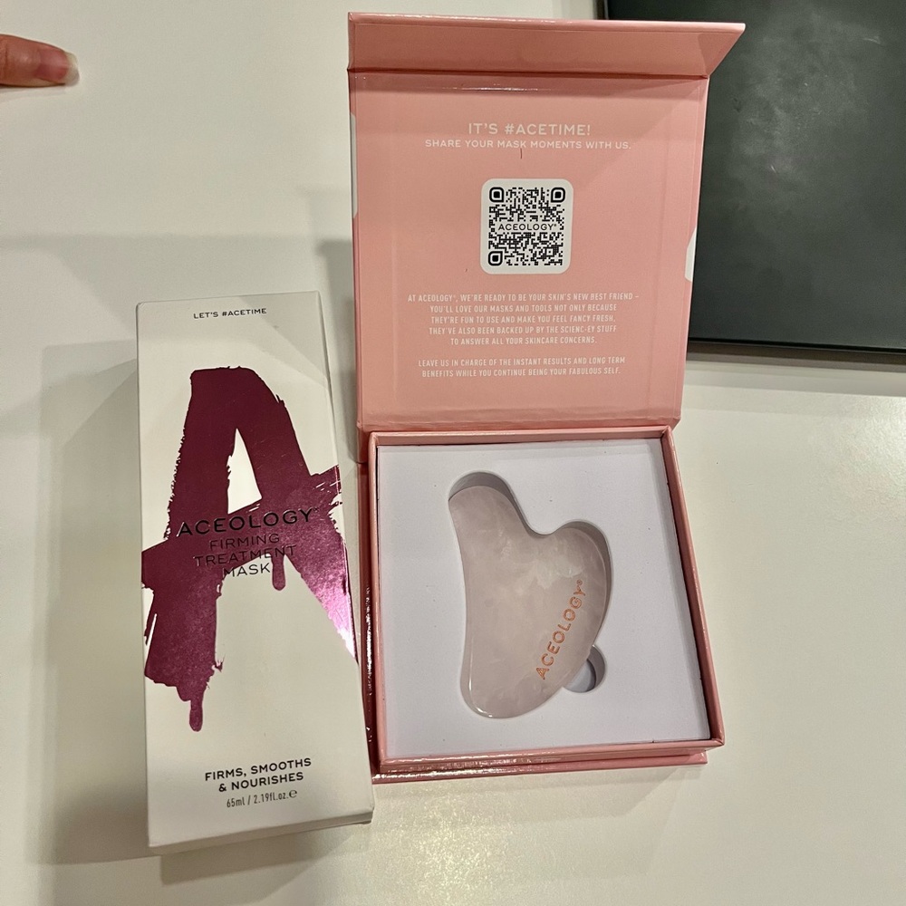 Aceology Rose Quartz Gua Sha Facial Massager + Mask